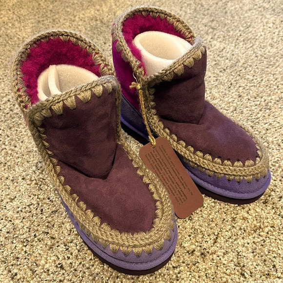 mou mou Colorblock Eskimo Shearling Boots, Style MU.FW101066A, Size 37, New - Picture 4 of 10